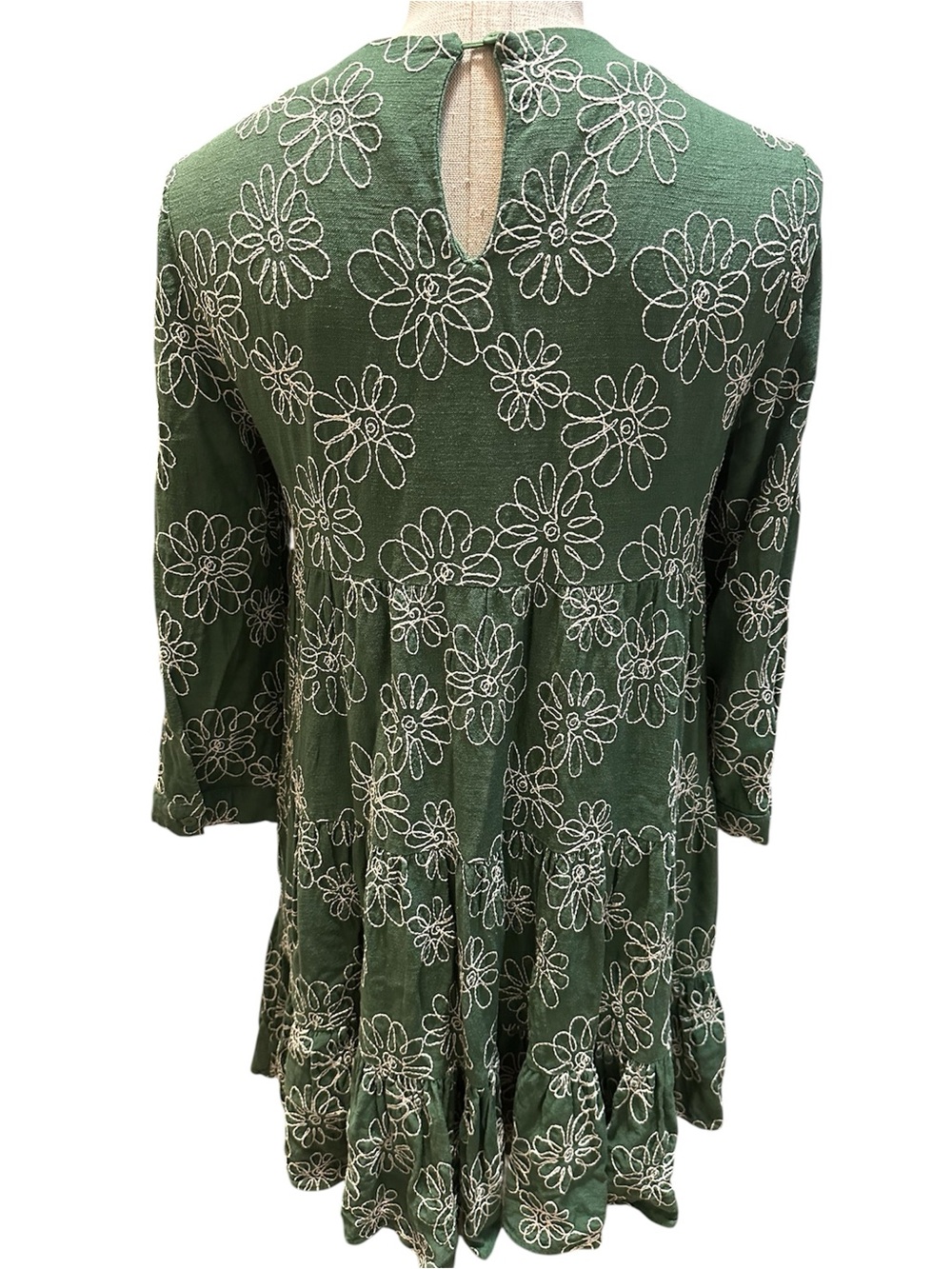 Zara Green "Diana" Floral Embroidered Dress Size Small - Picture 4 of 10